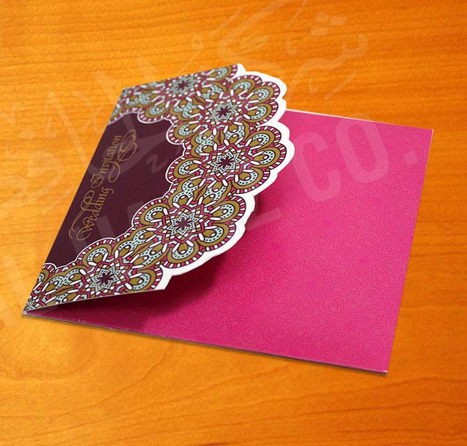 Iridescent Digital Printed Wedding Invitation Card Blue Metallic Gold & Silver Ink Pink